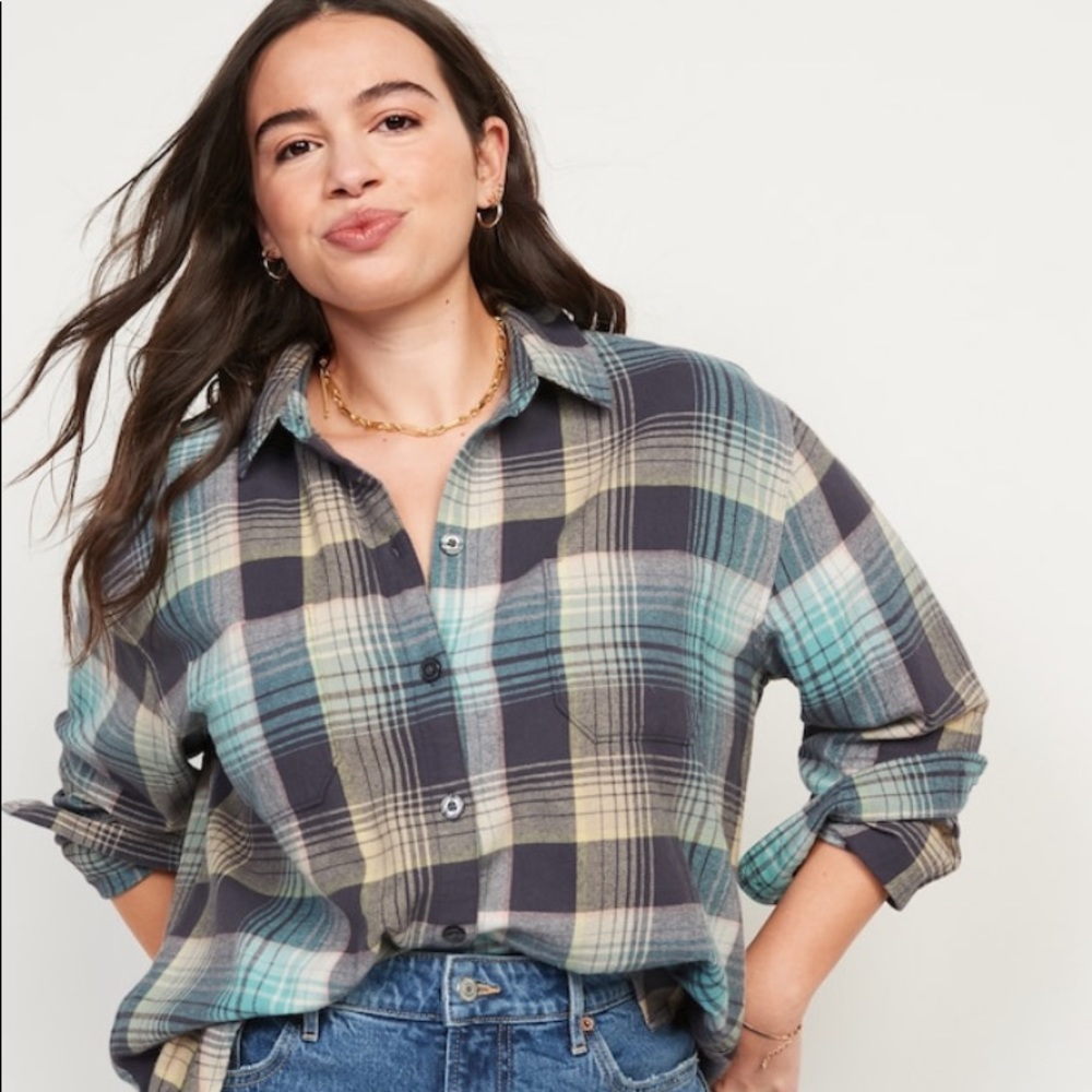 NWT Ladies Old Navy Large Boyfriend Flannel Shirt
